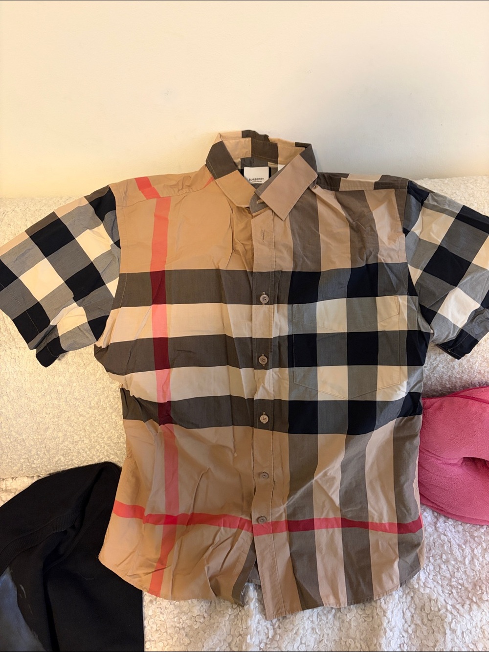 Burberry Beige and Black Oversized Check Button-Down Shirt